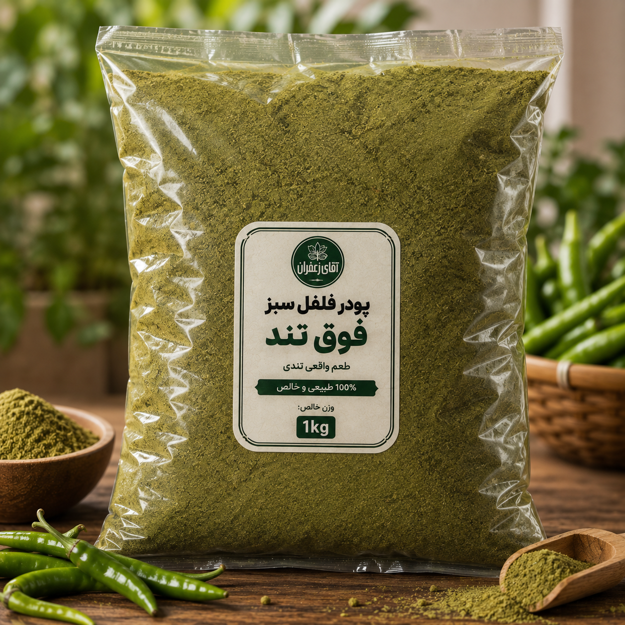 پودر فلفل سبز فوق تند 1 کیلویی 1 پودر فلفل سبز فوق تند 1 کیلویی
